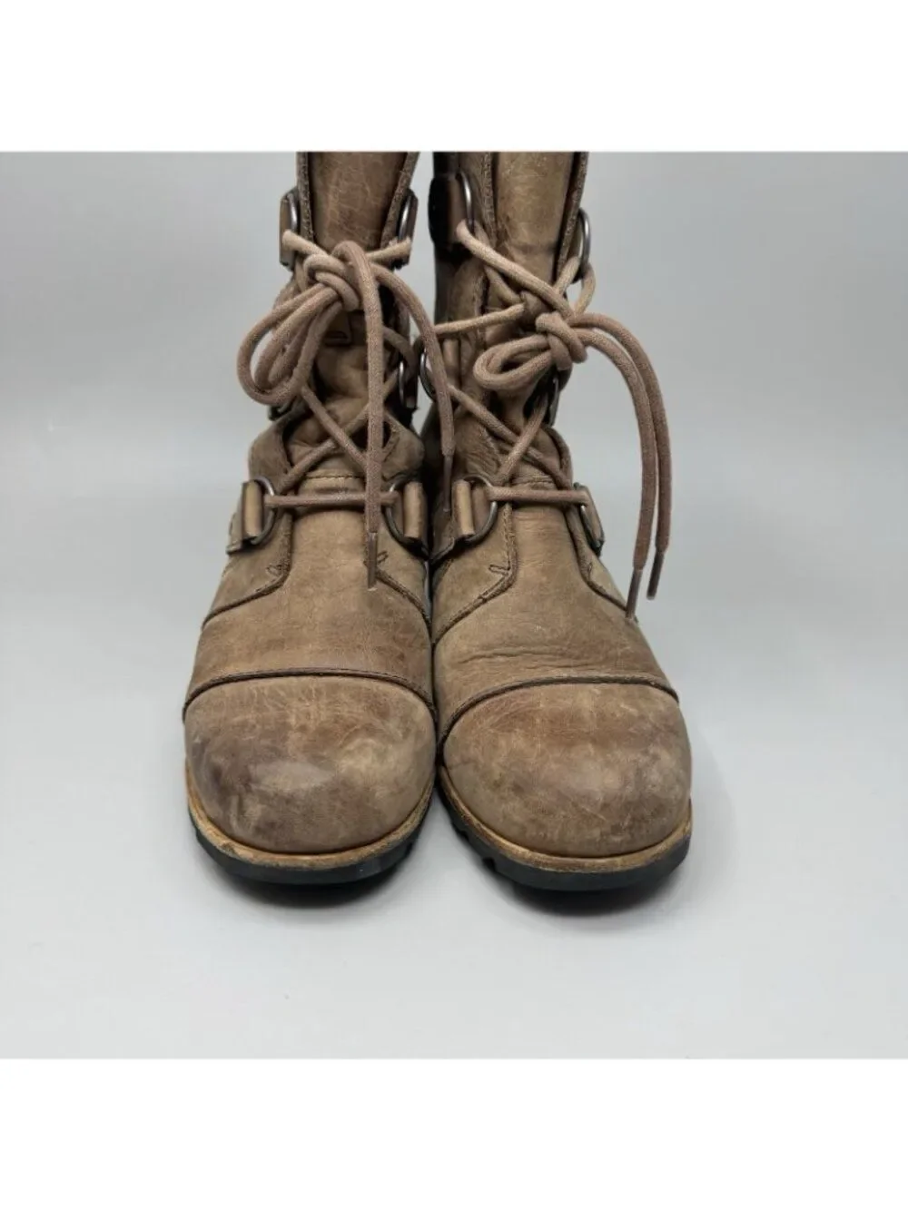 Sorel NL2305-256 Joan of Arctic Wedge Women's Brown Leather Mid Boots Sz USA 7